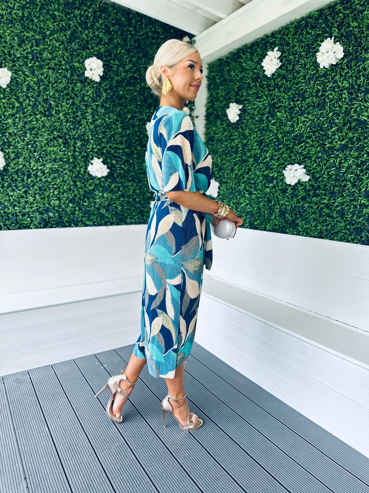 Peyton Plisse Midi Dress Mix Marine