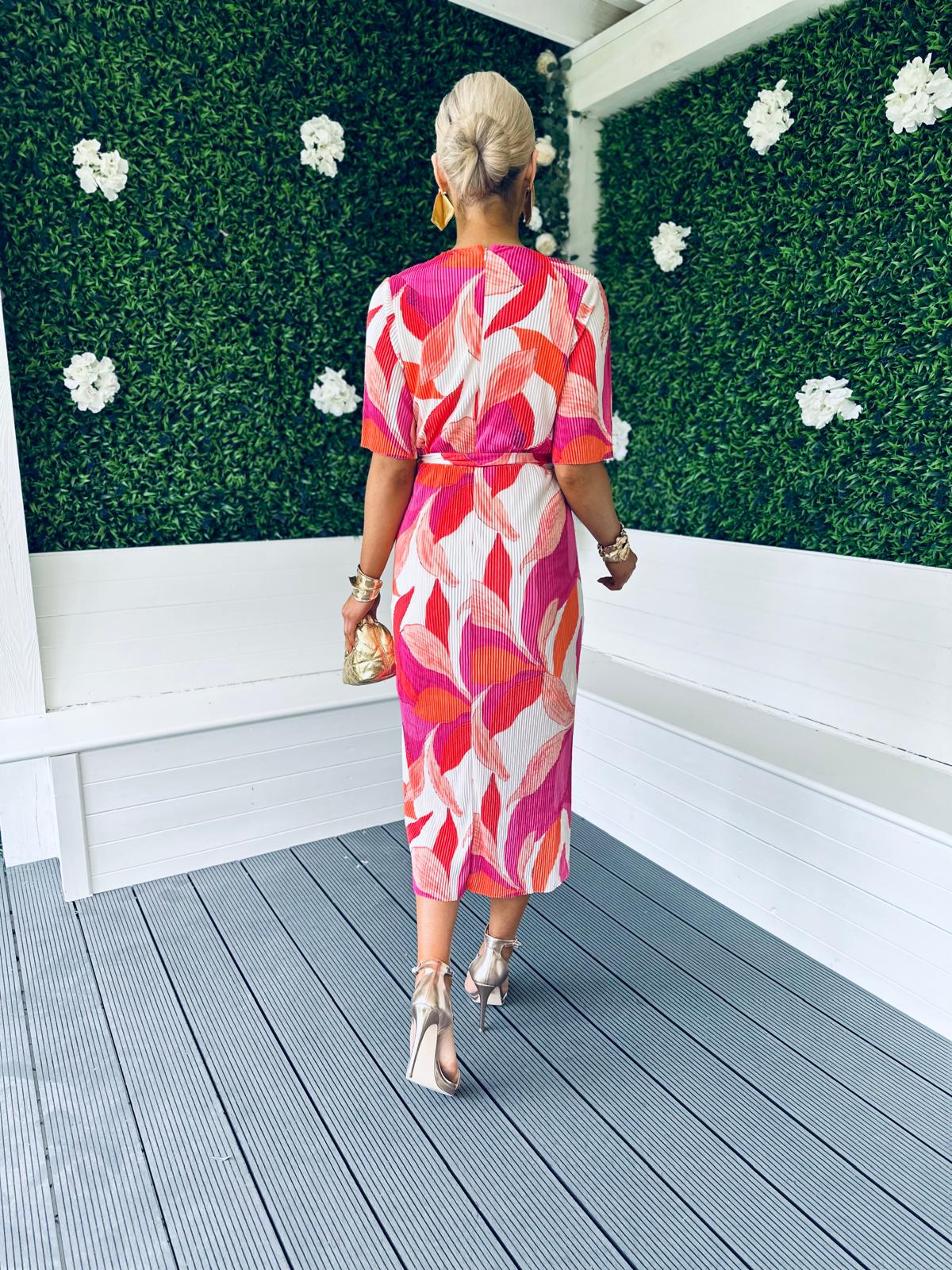 Peyton Plisse Midi Dress Mix Pink