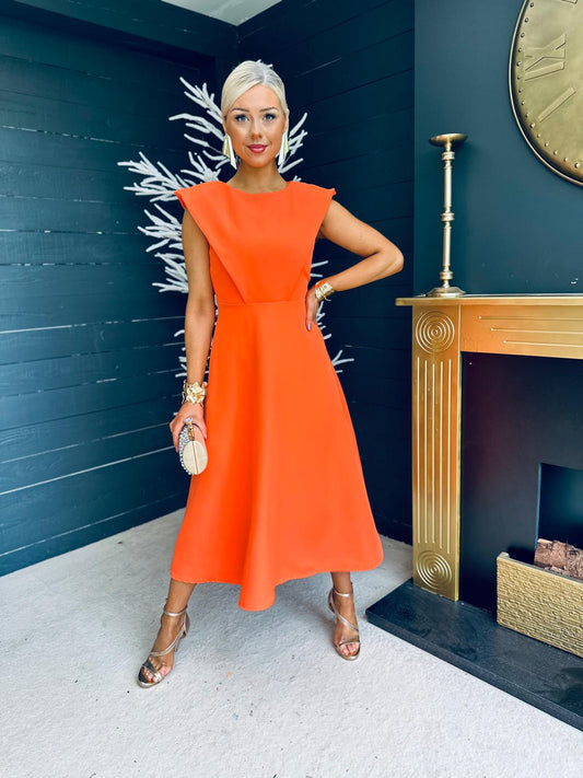 Valentina Detailed Occasion Midi Dress Orange