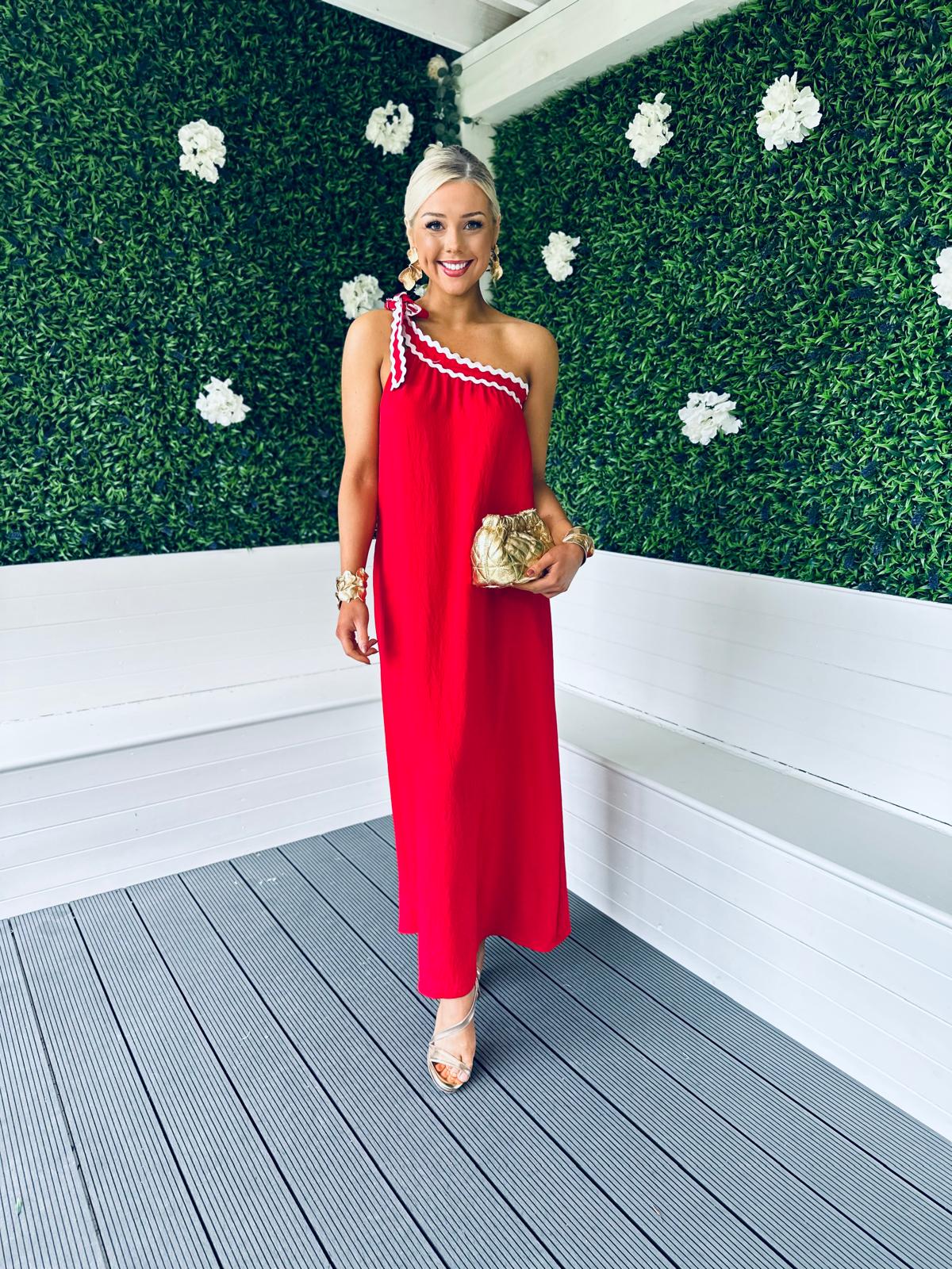 Trase One Shoulder Midi Dress Red