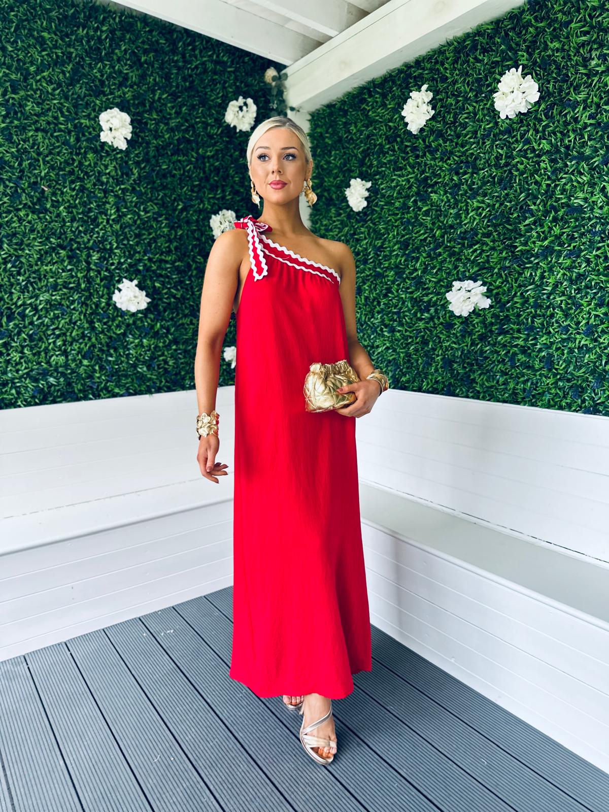 Trase One Shoulder Midi Dress Red