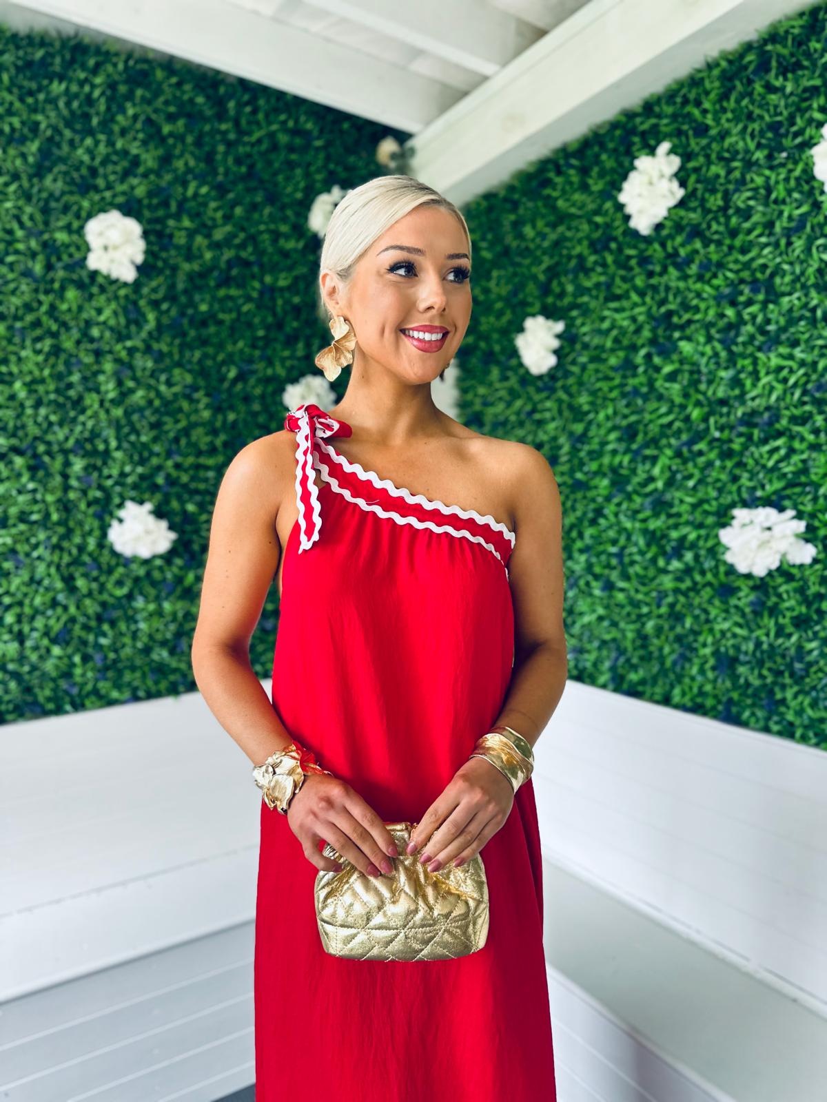 Trase One Shoulder Midi Dress Red