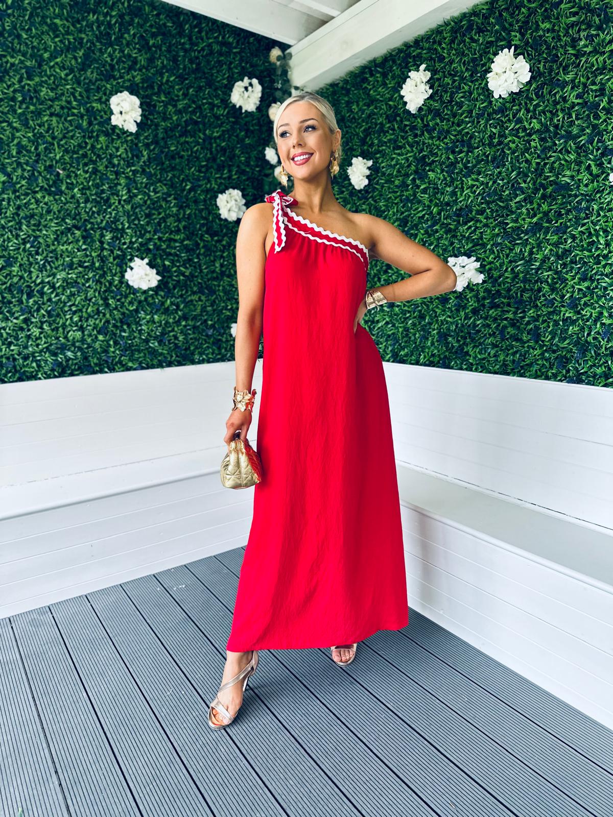 Trase One Shoulder Midi Dress Red