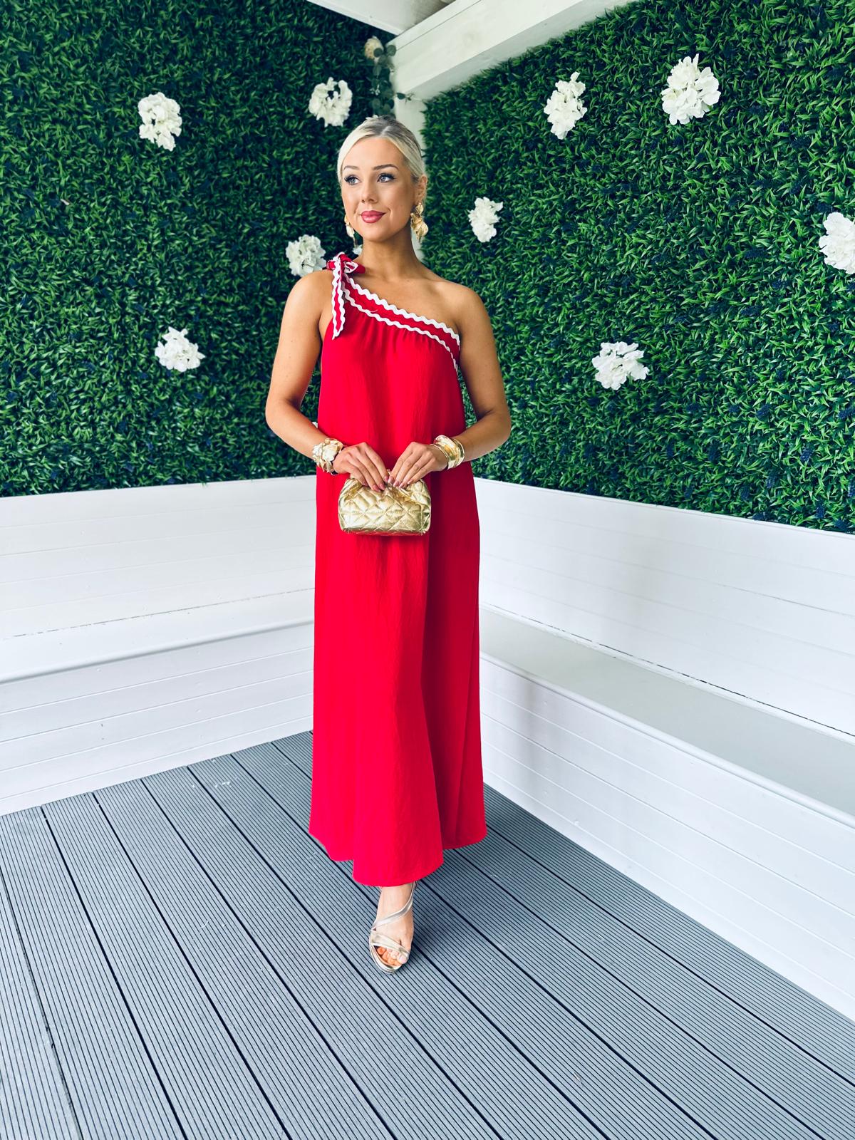 Trase One Shoulder Midi Dress Red