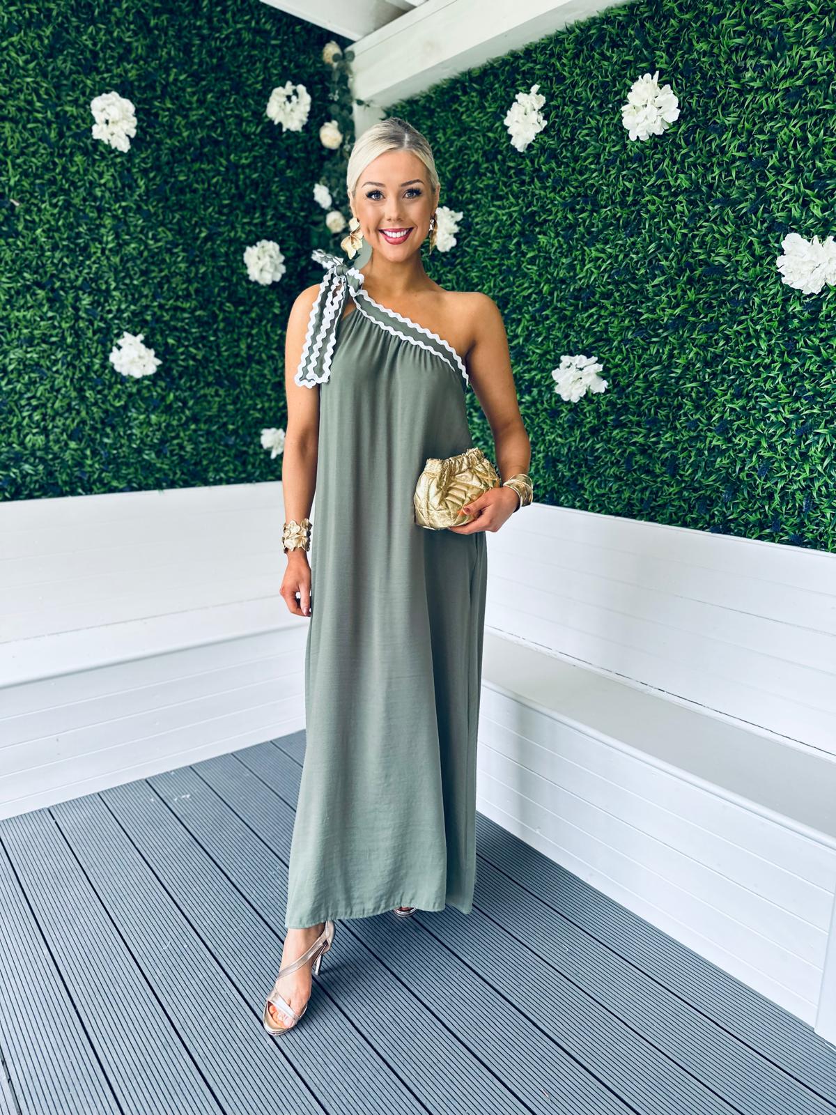 Trase One Shoulder Midi Dress Khaki