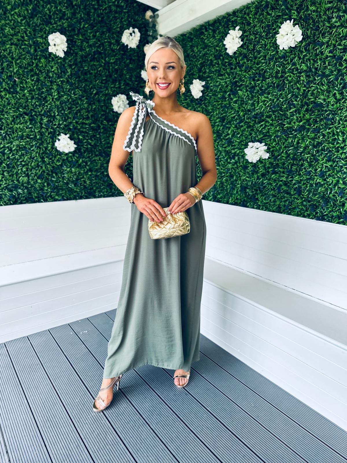 Trase One Shoulder Midi Dress Khaki