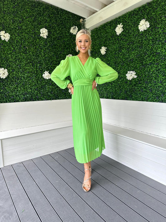 Caoimhe Pleated Midi Dress Green