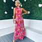 Paloma Pink Floral Tie Neck Maxi Dress