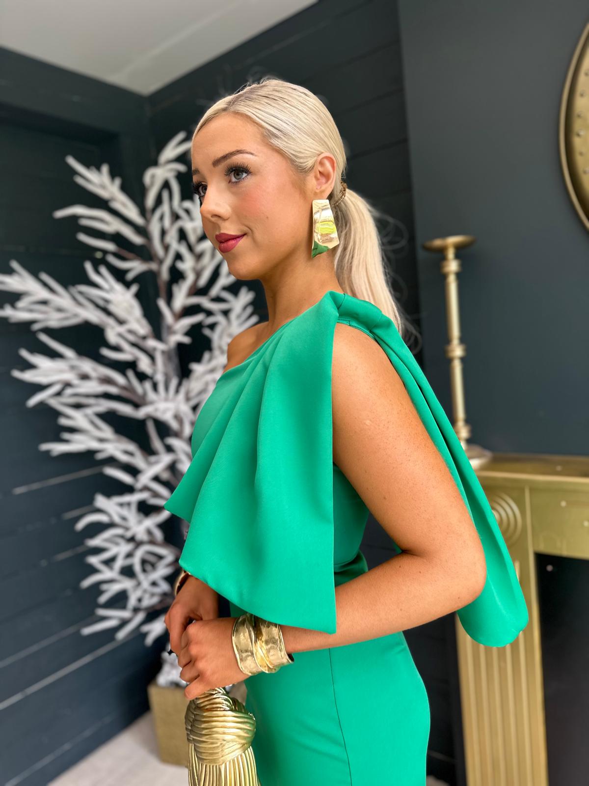 Camden Bow Detail Occasion Midi Dress Emerald