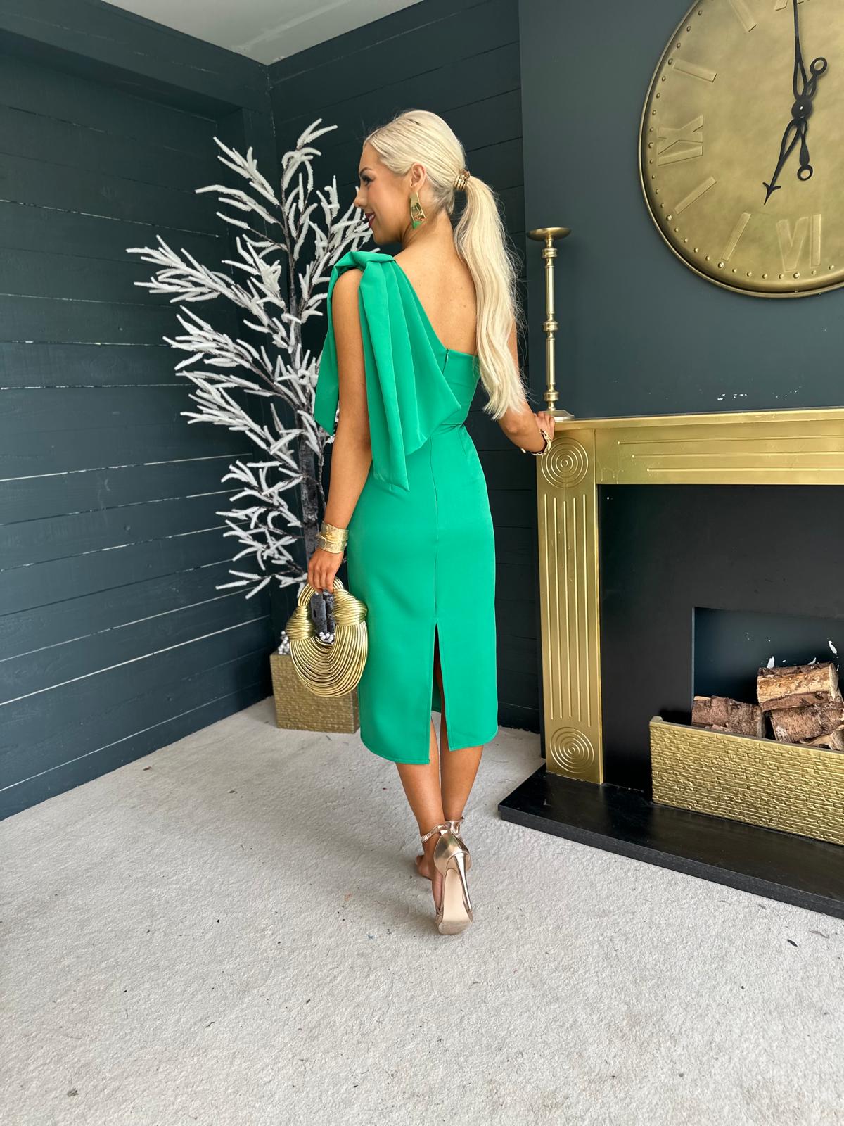 Camden Bow Detail Occasion Midi Dress Emerald