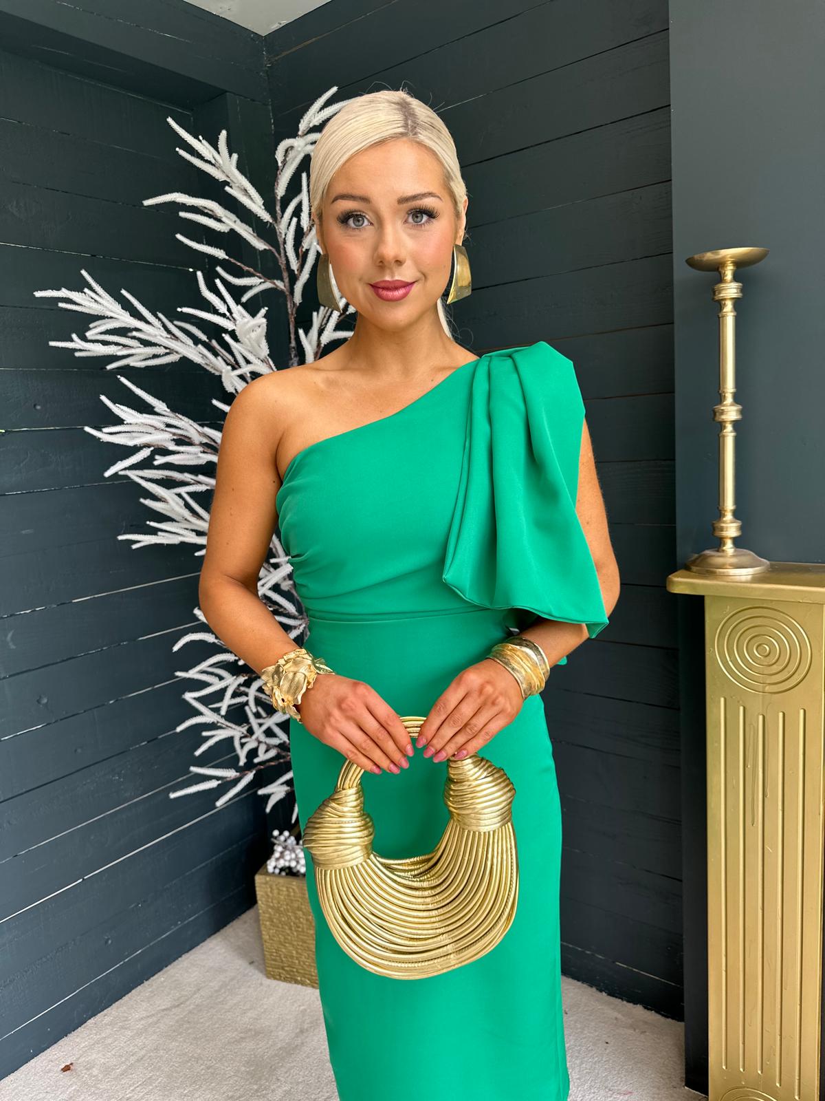 Camden Bow Detail Occasion Midi Dress Emerald