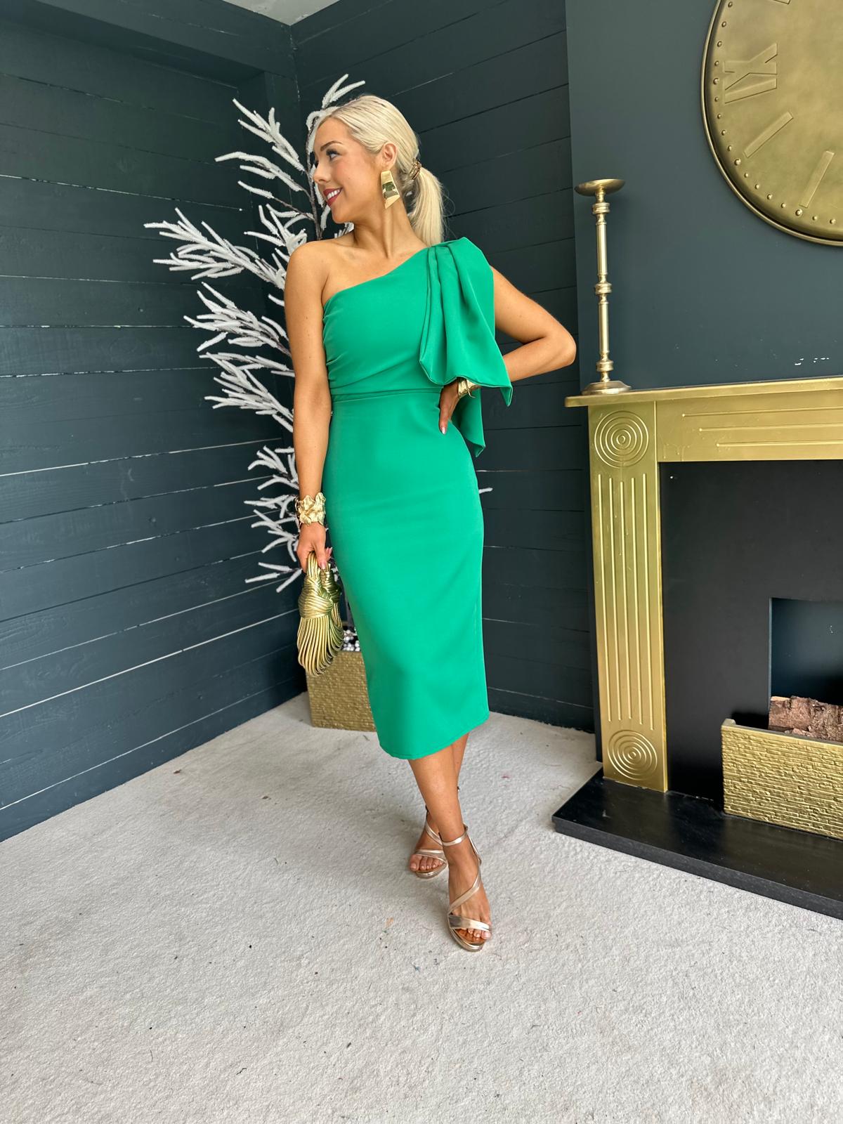 Camden Bow Detail Occasion Midi Dress Emerald