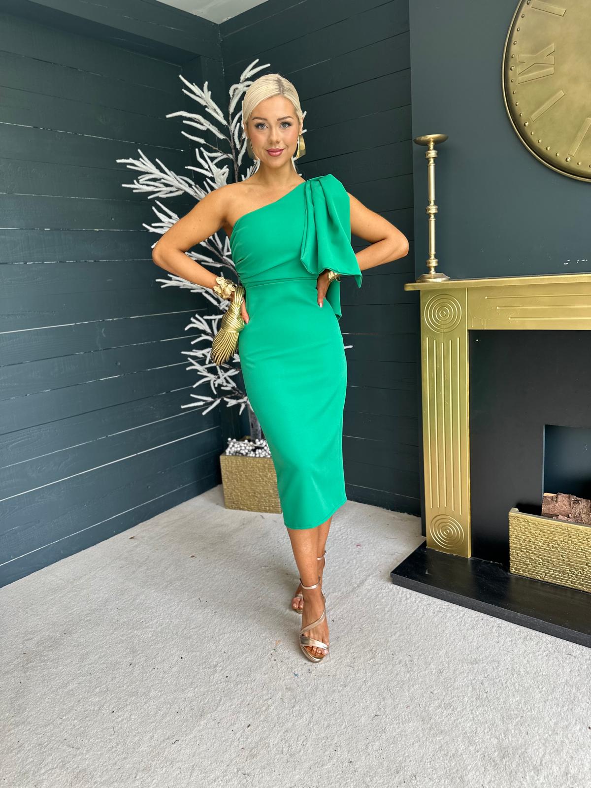 Camden Bow Detail Occasion Midi Dress Emerald