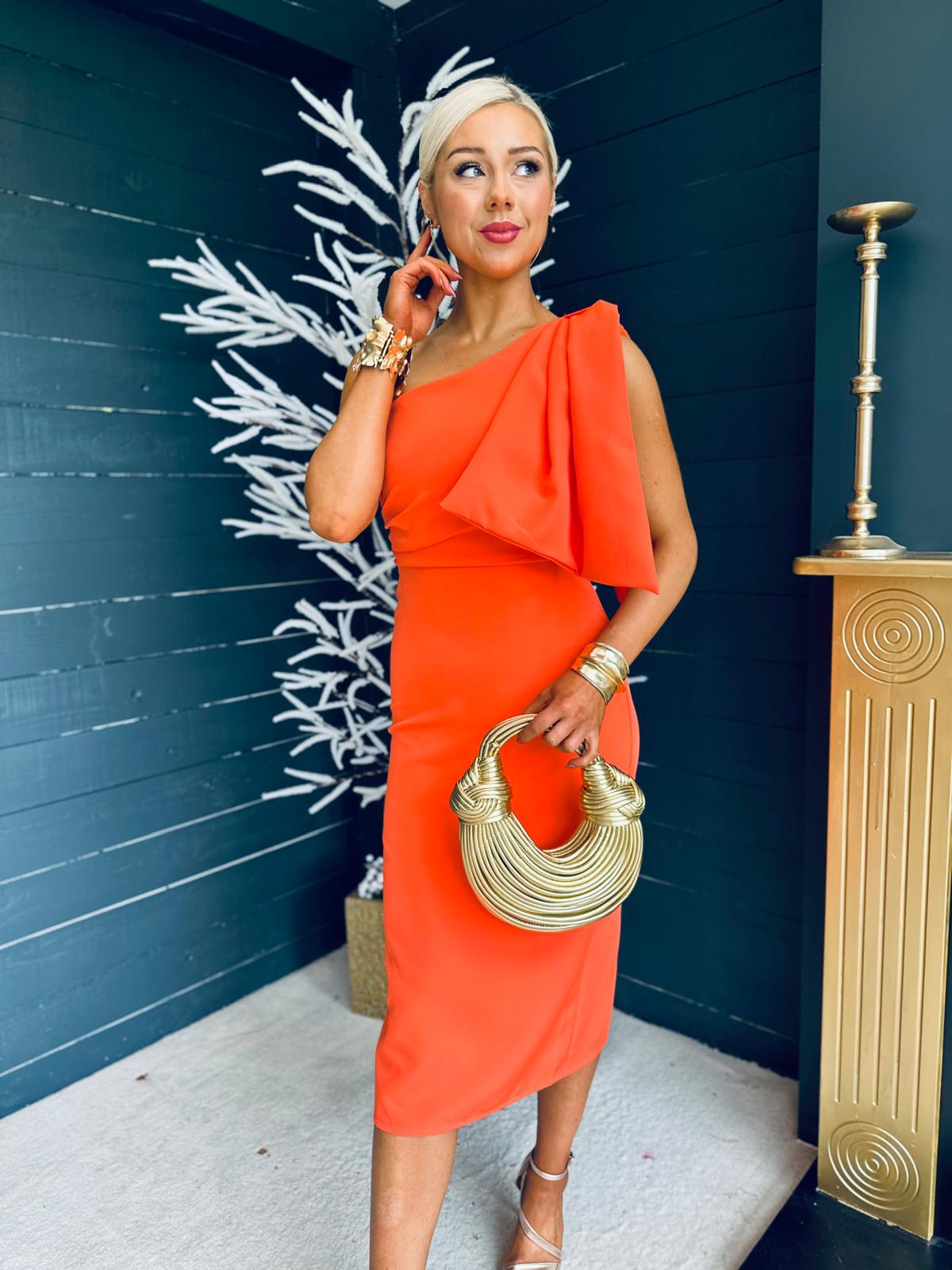 Camden Bow Detail Occasion Midi Dress Orange