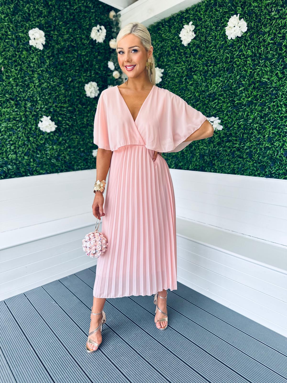 Stacey Pleated Midi Dress Pwr Pink