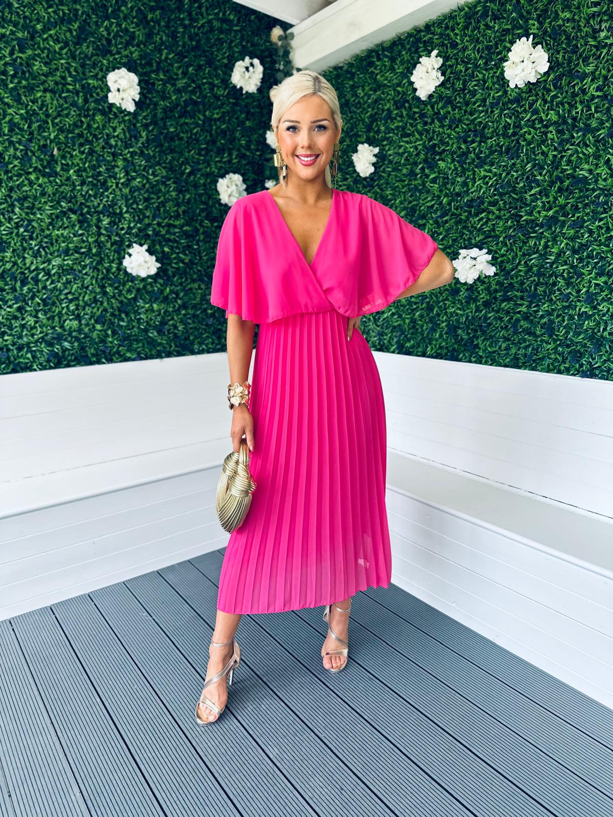Stace Pleated Midi Dress Pink