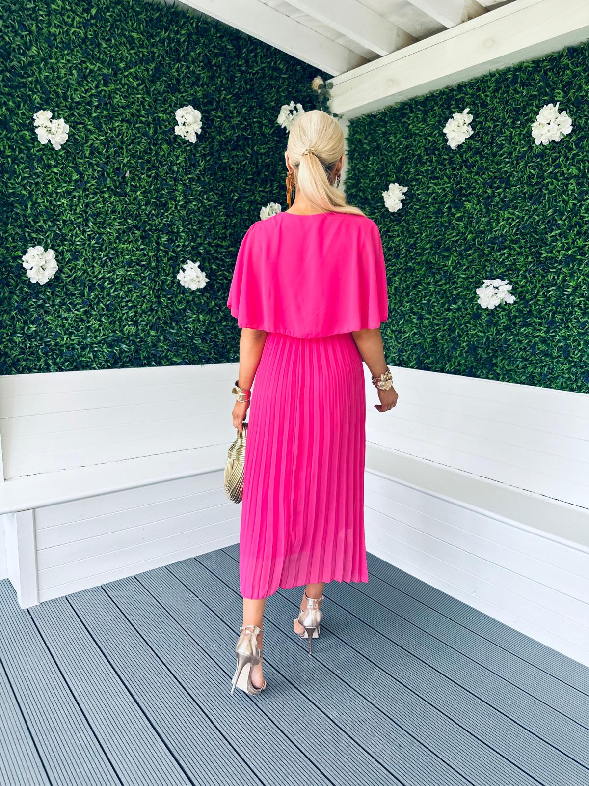 Stace Pleated Midi Dress Pink