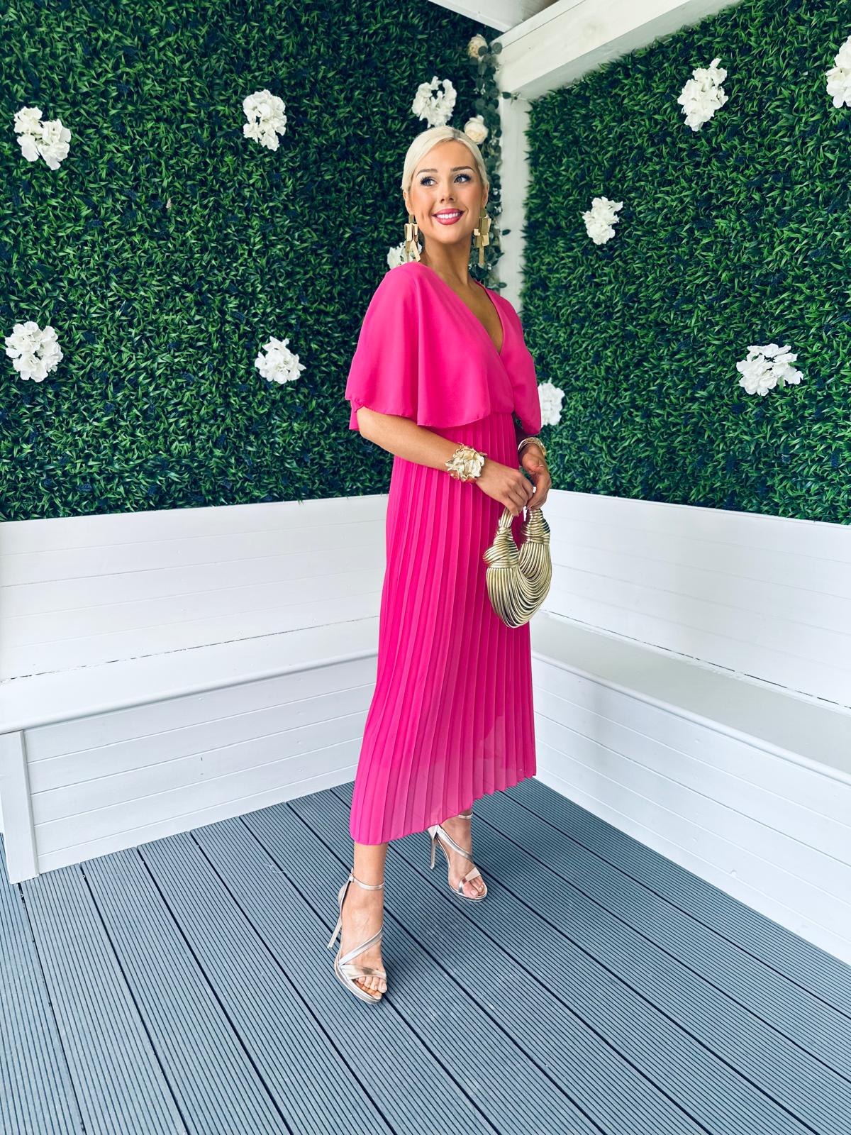 Stace Pleated Midi Dress Pink