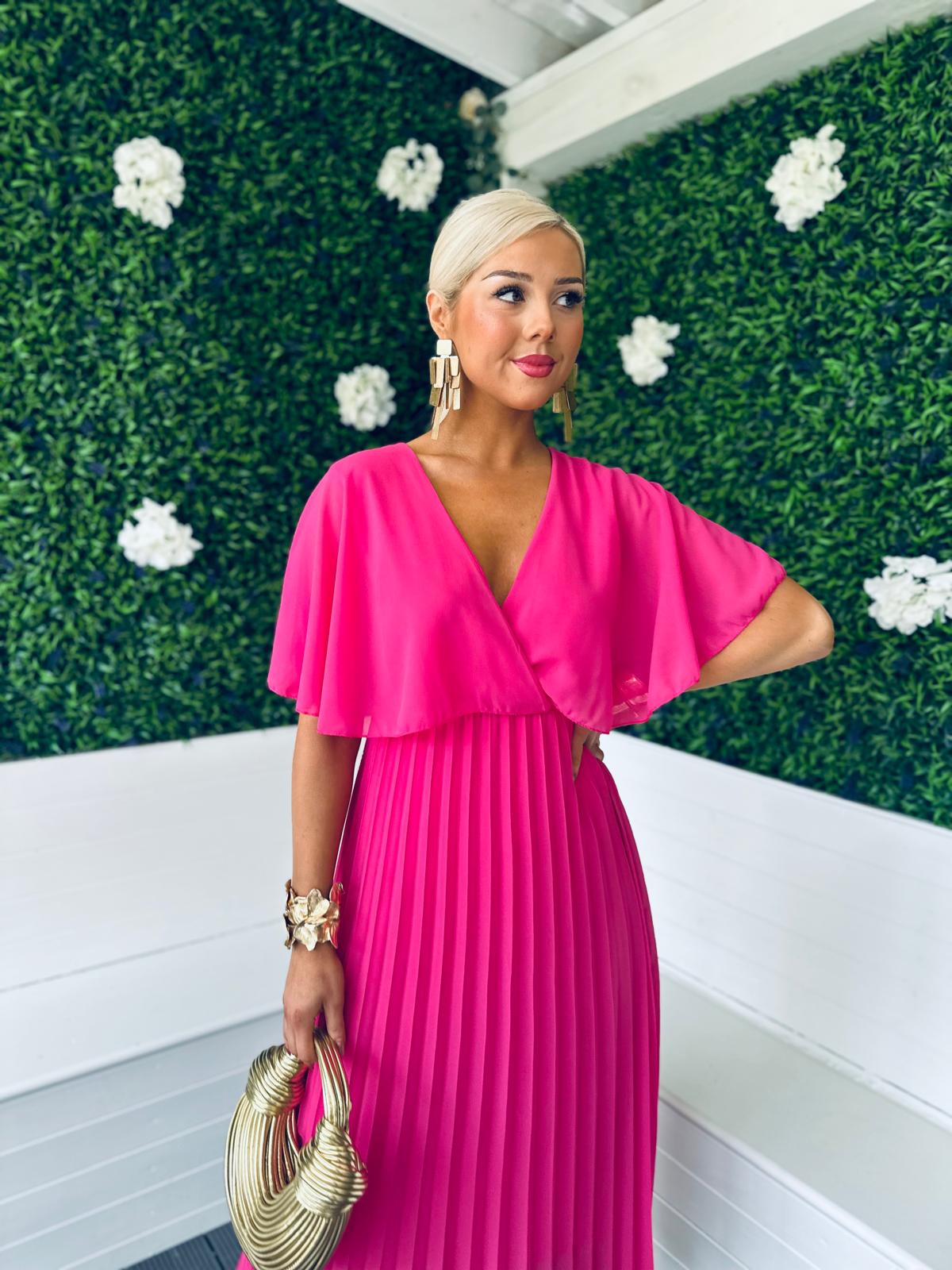 Stace Pleated Midi Dress Pink