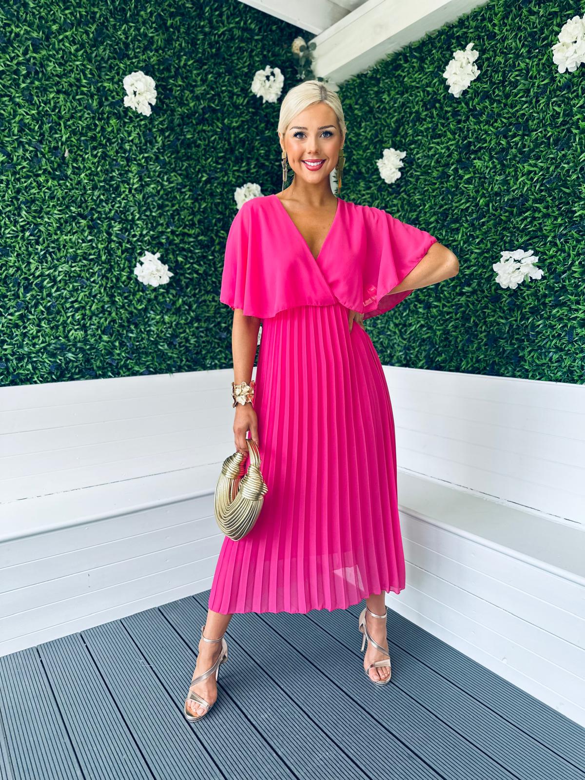 Stace Pleated Midi Dress Pink