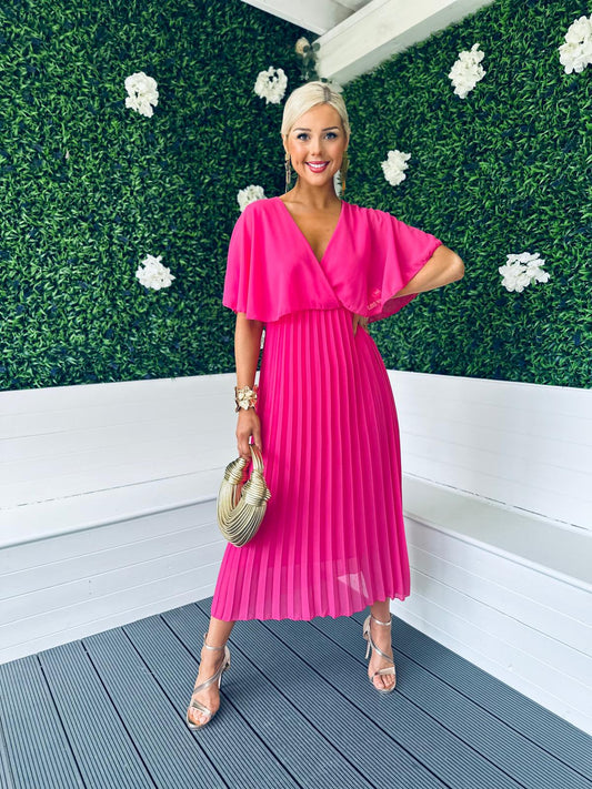 Stace Pleated Midi Dress Pink