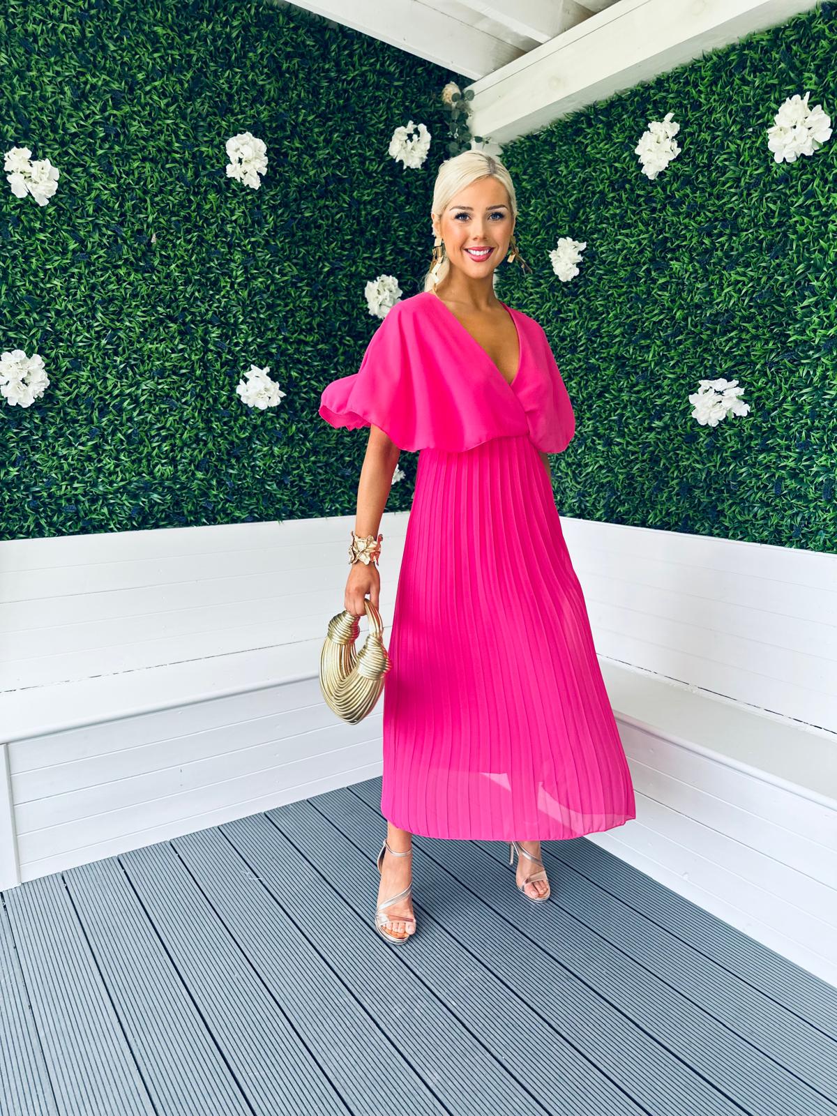 Stace Pleated Midi Dress Pink