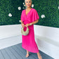 Stace Pleated Midi Dress Pink