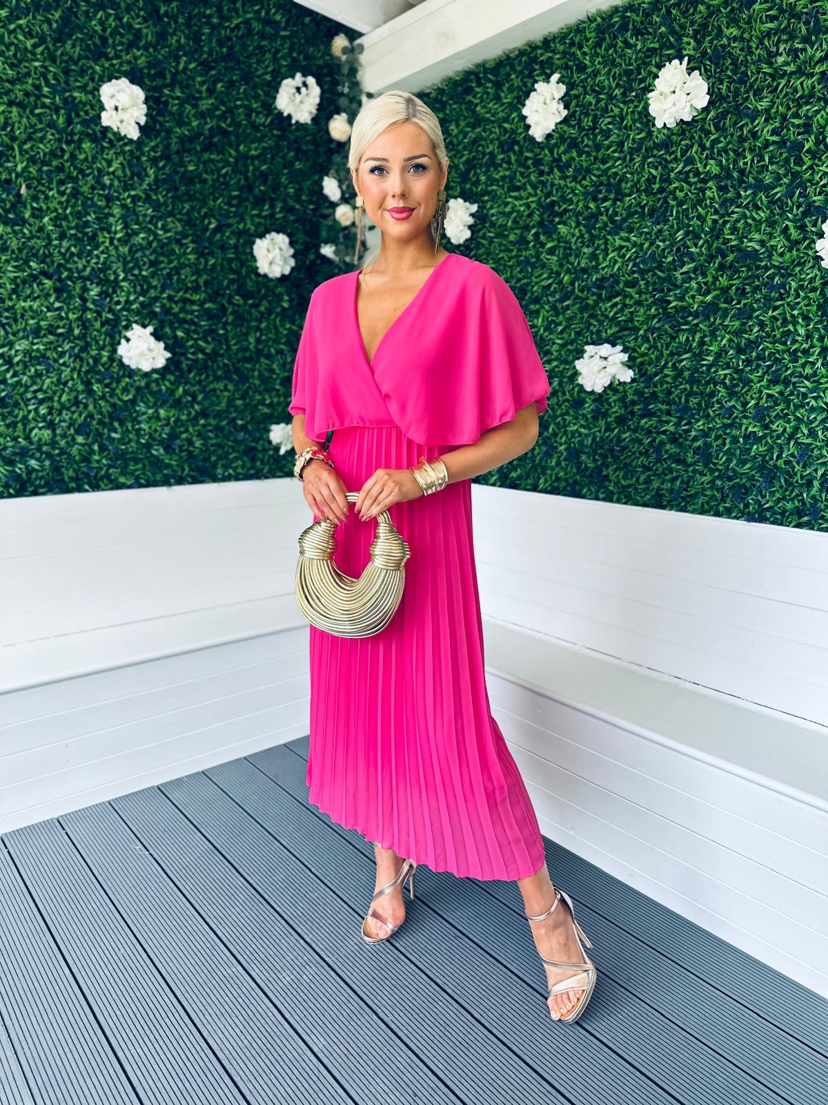 Stace Pleated Midi Dress Pink