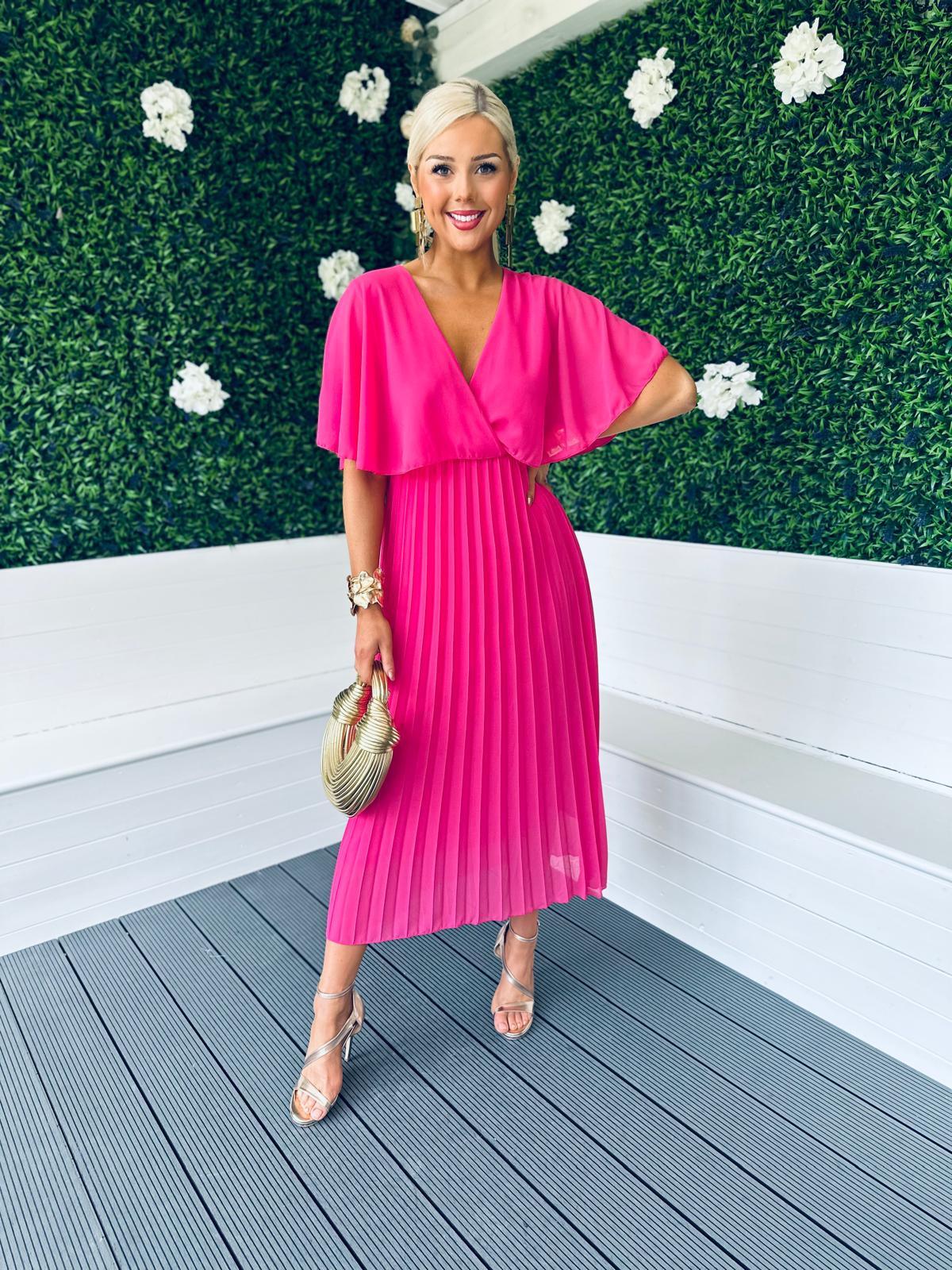 Stace Pleated Midi Dress Pink