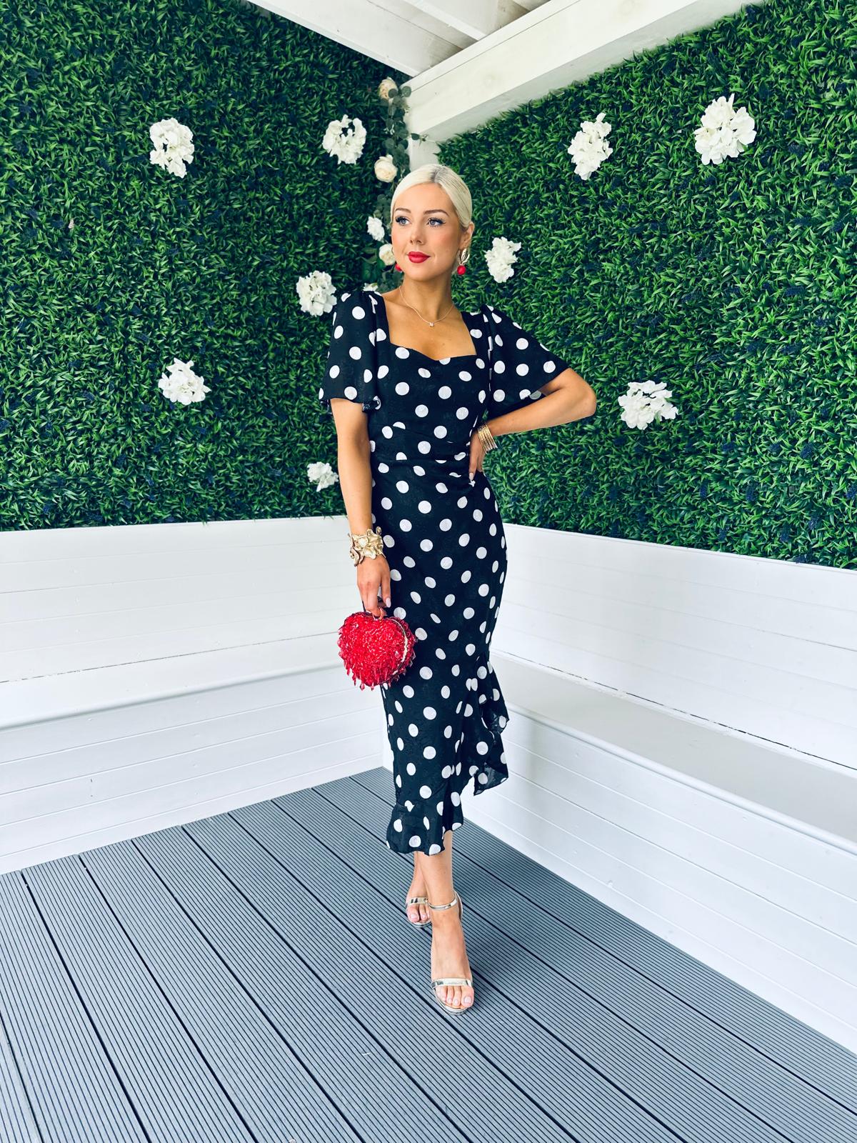 Heidi Burnout Ruched Midi Dress Polka Dot