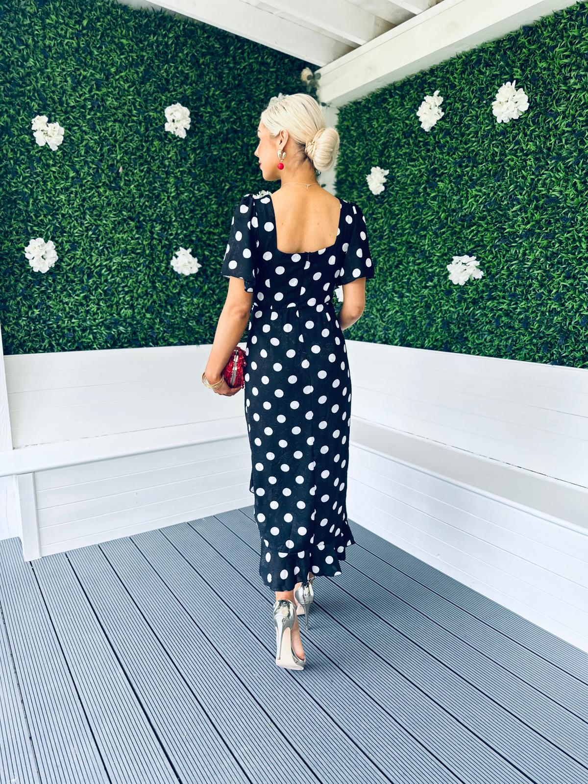 Heidi Burnout Ruched Midi Dress Polka Dot