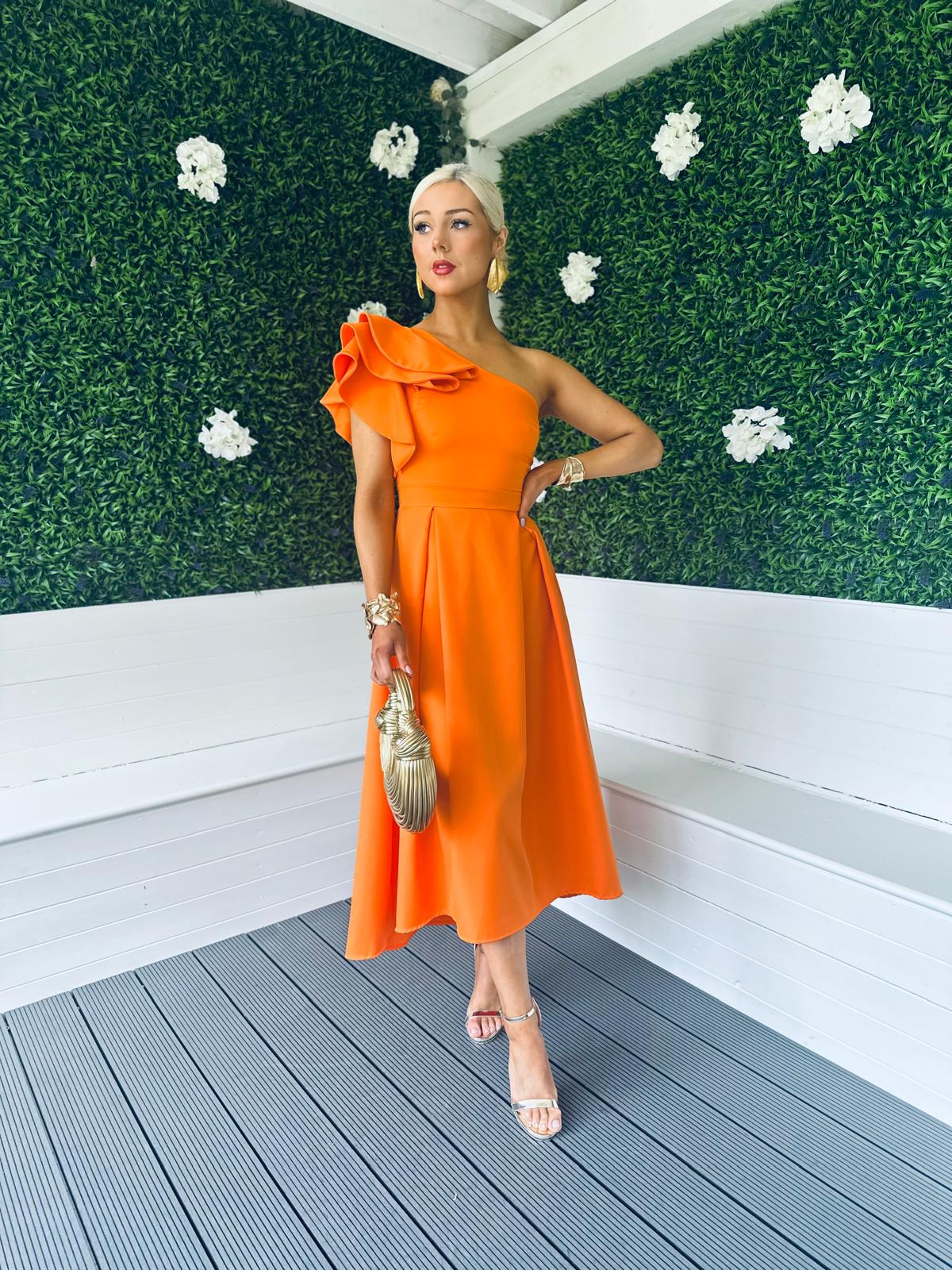 Trudy Detailed Occasion Dress Orange