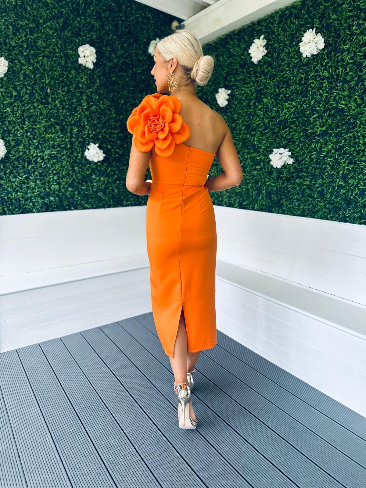 Eleanor Detailed Occasion Midi Dress Orange