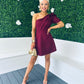 Caroline One Shoulder Occasion Mini Dress Burgundy