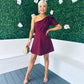 Caroline One Shoulder Occasion Mini Dress Burgundy