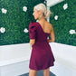 Caroline One Shoulder Occasion Mini Dress Burgundy