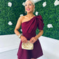 Caroline One Shoulder Occasion Mini Dress Burgundy