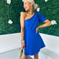 Caroline One Shoulder Occasion Mini Dress Cobalt