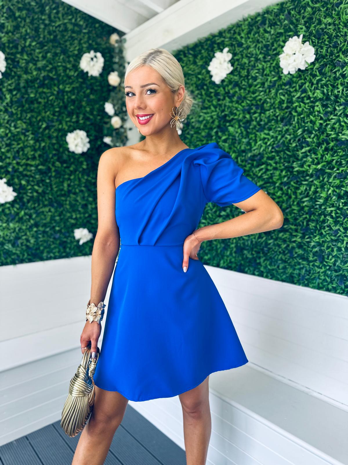 Caroline One Shoulder Occasion Mini Dress Cobalt