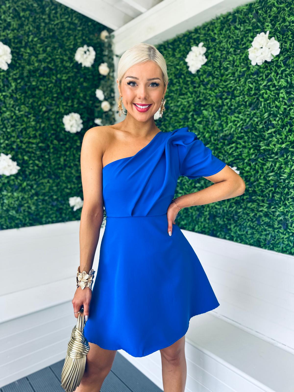 Caroline One Shoulder Occasion Mini Dress Cobalt