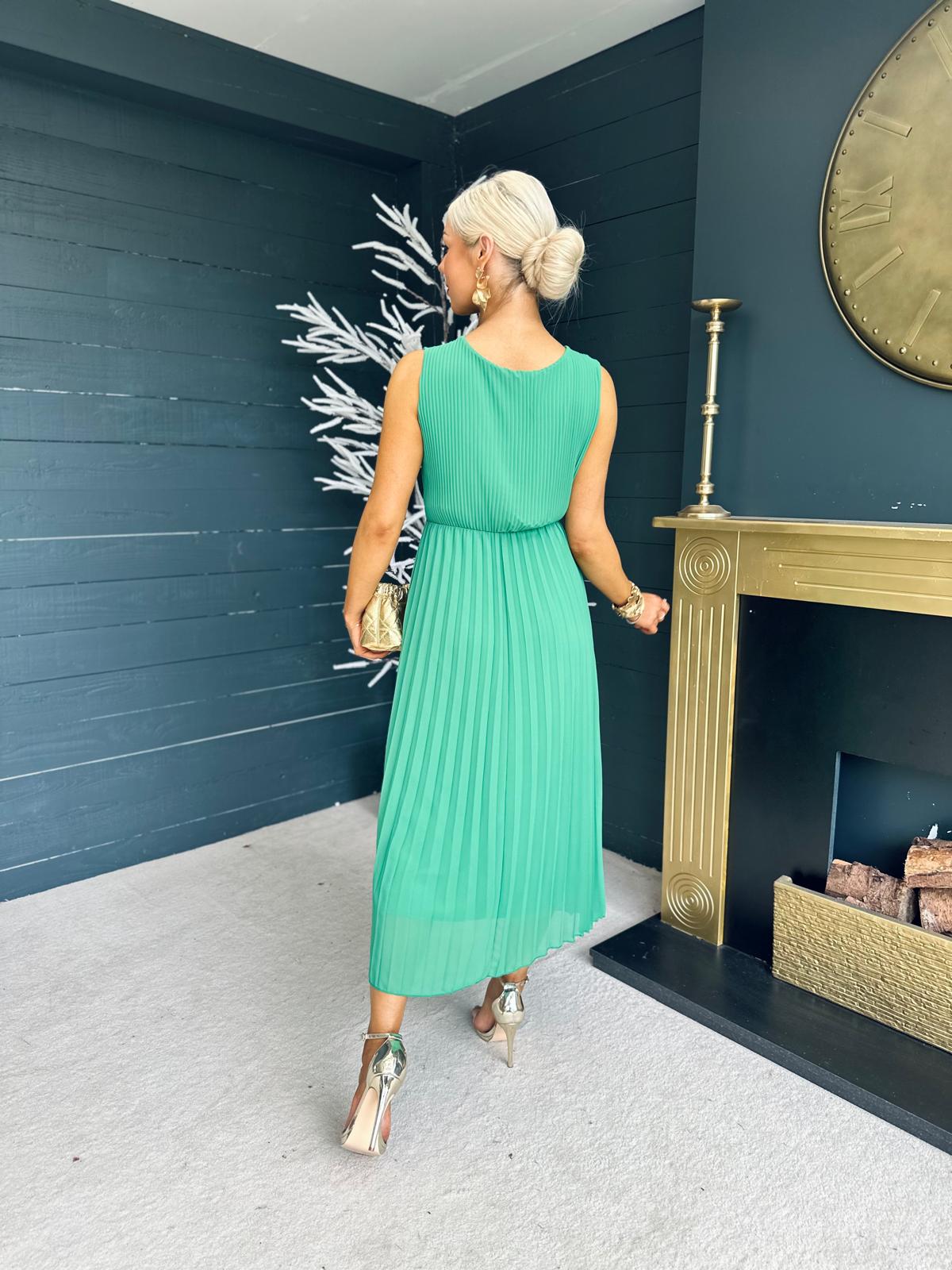 Lexi Pleated Midi Dress Emerald