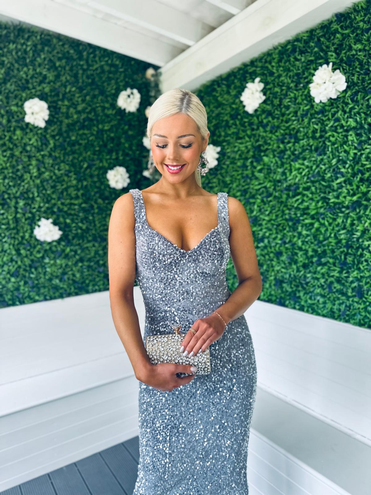 Pippa Occasion Midi Dress Sequin Grey