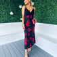 Anne Red Floral Slip Dress With Black Lace