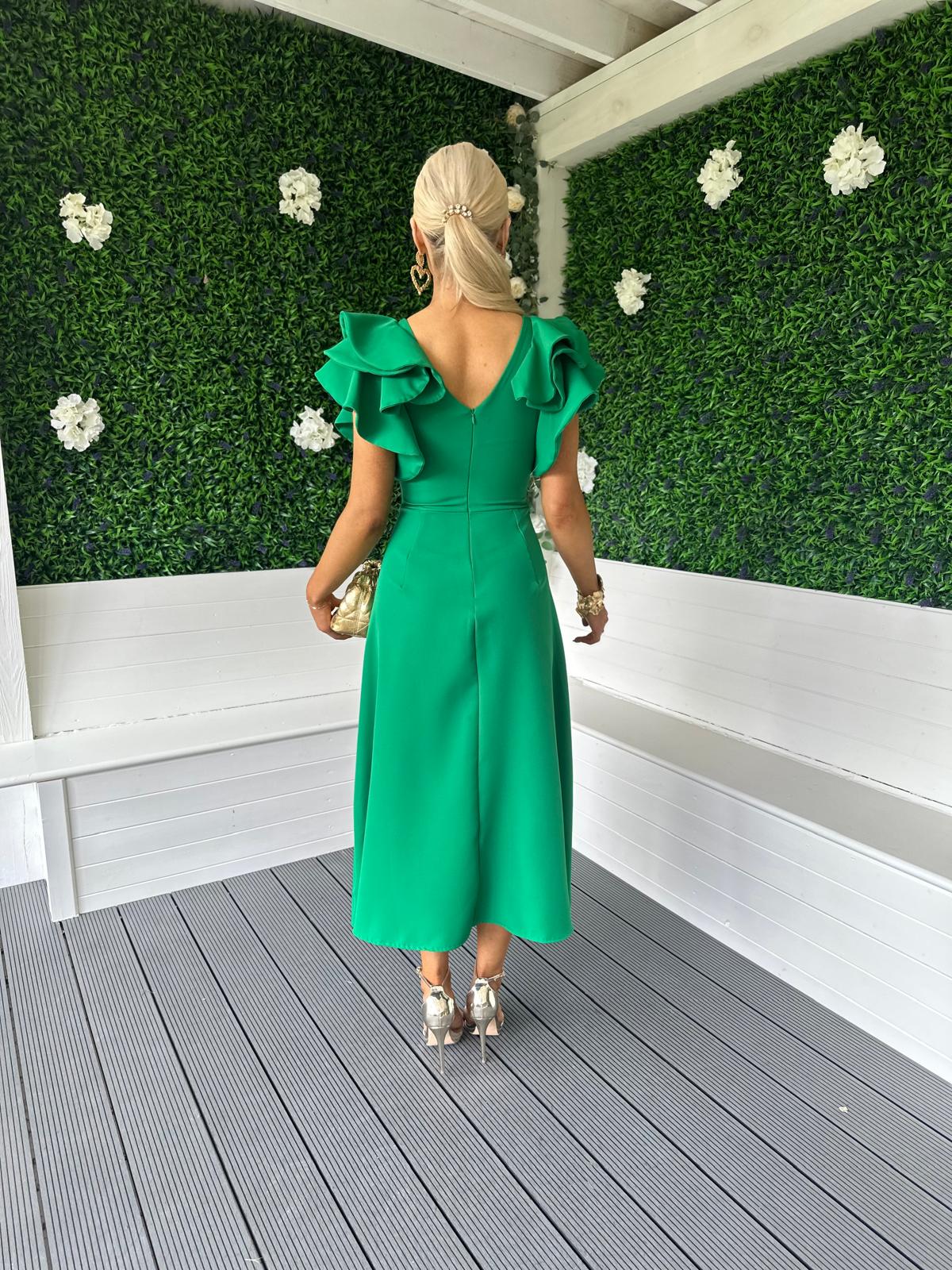 Celia Frill Detail Occasion Dress Emerald