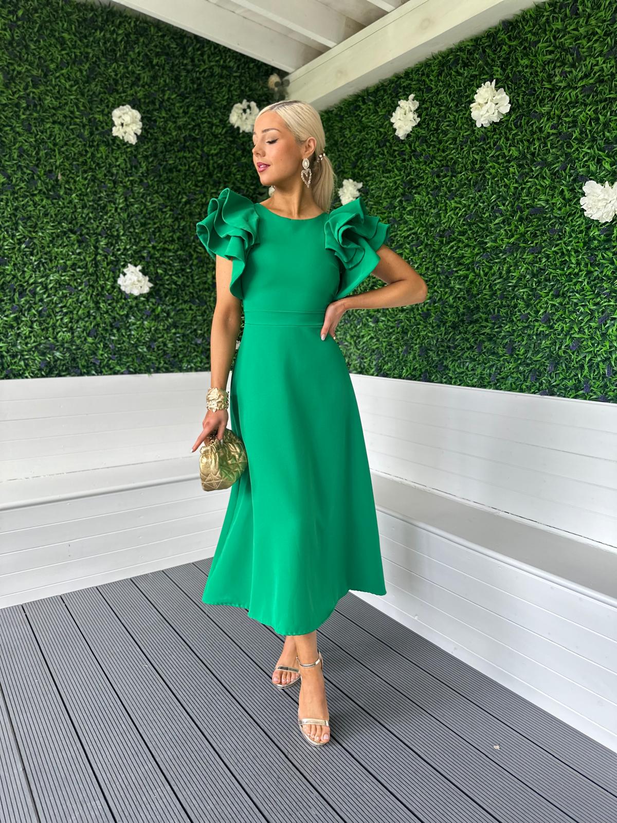 Celia Frill Detail Occasion Dress Emerald