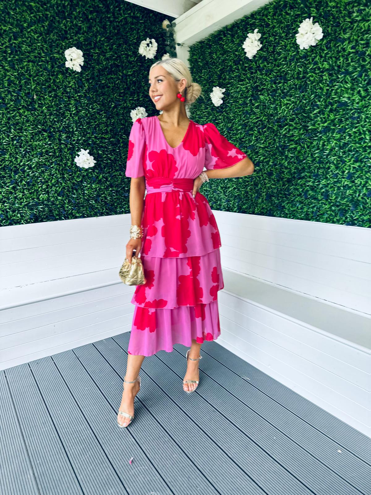Saoirse Layered Midi Dress Pink