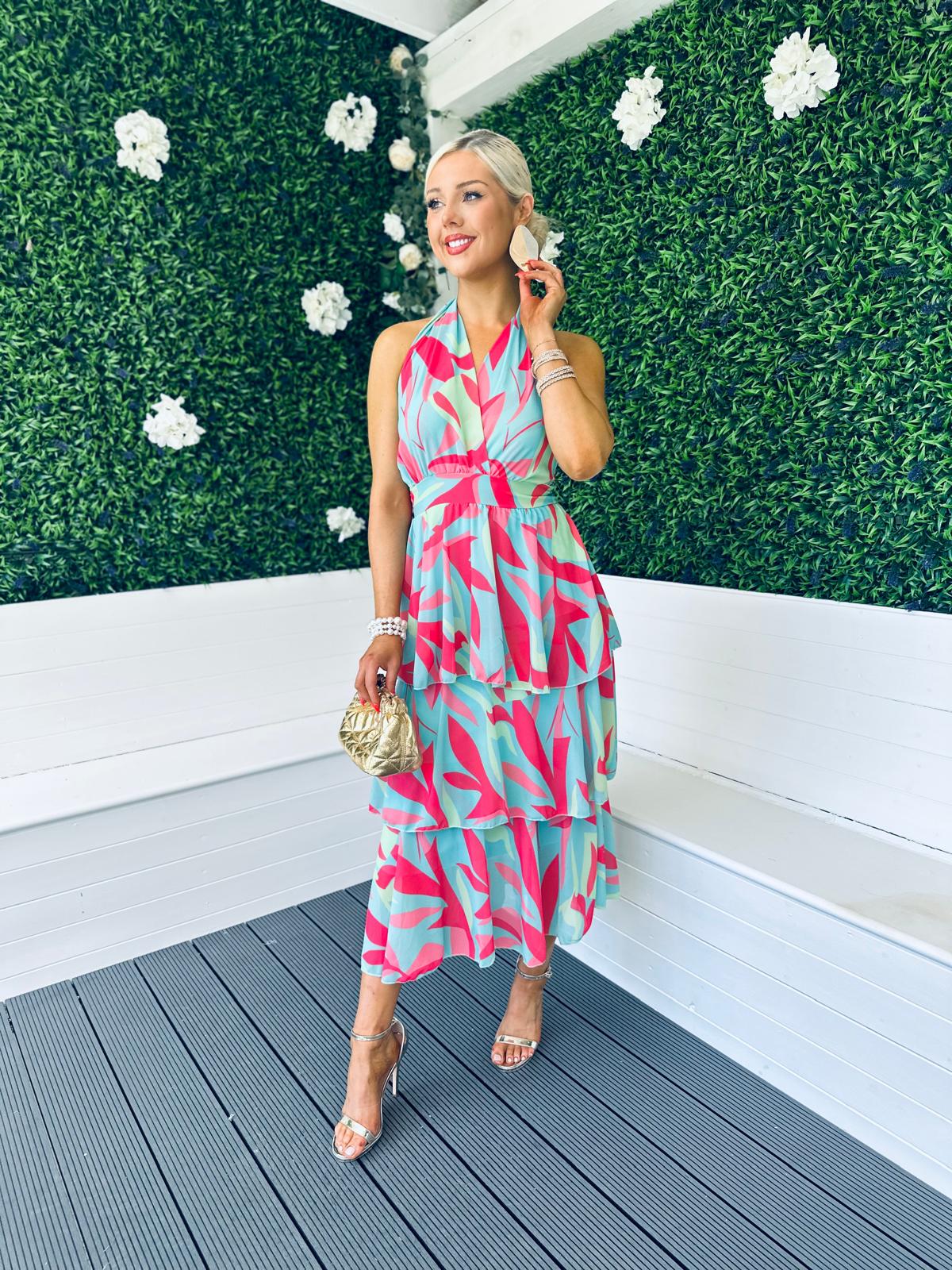 Roisin Layered Midi Dress Multi Aqua