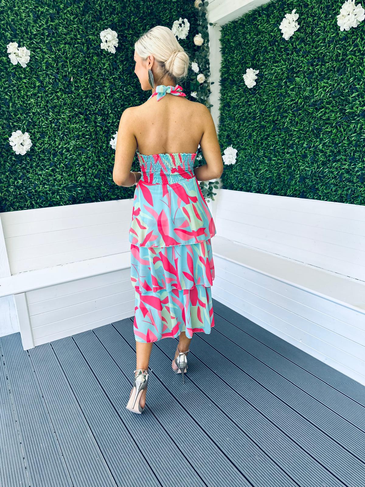 Roisin Layered Midi Dress Multi Aqua