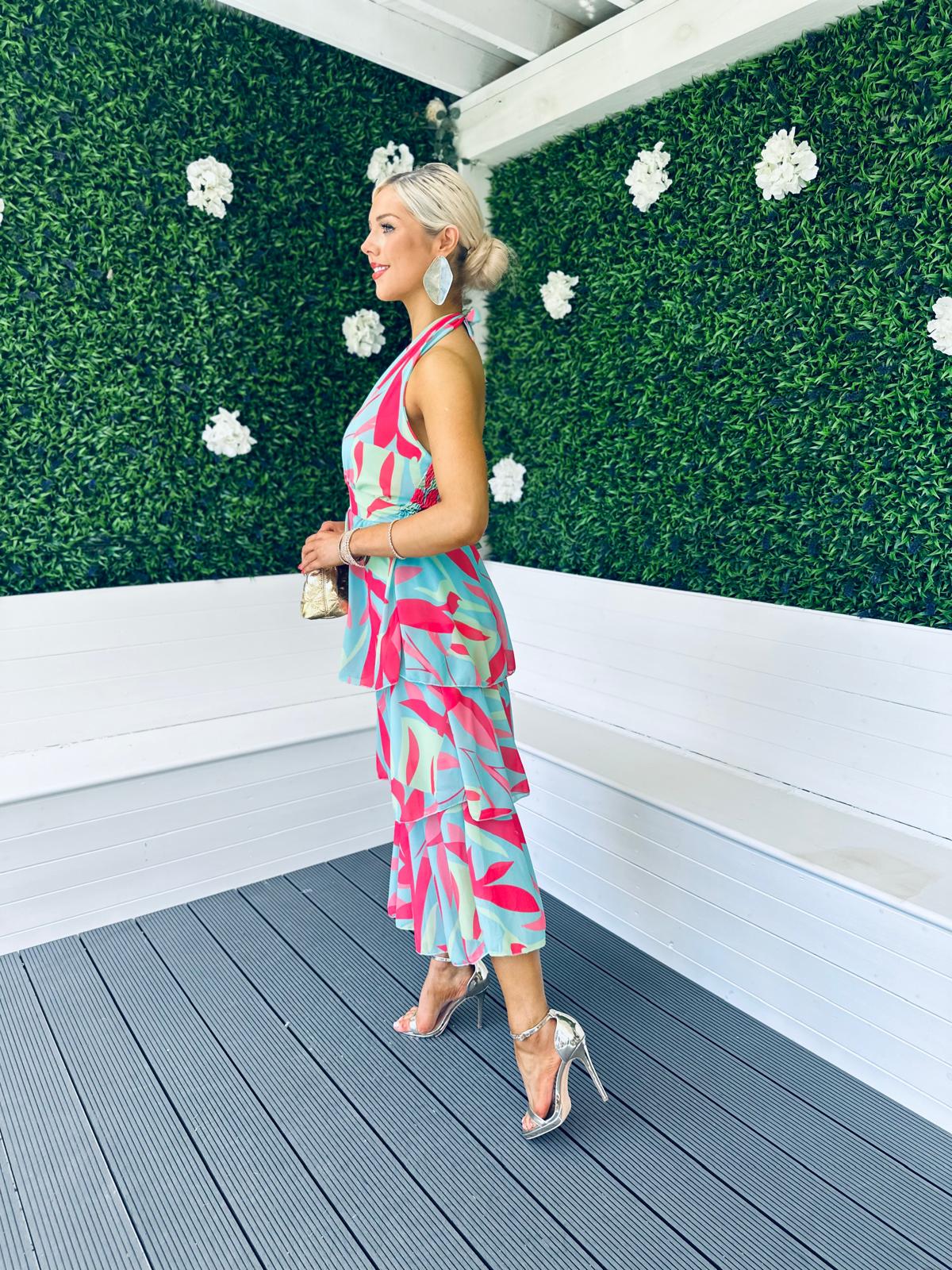 Roisin Layered Midi Dress Multi Aqua