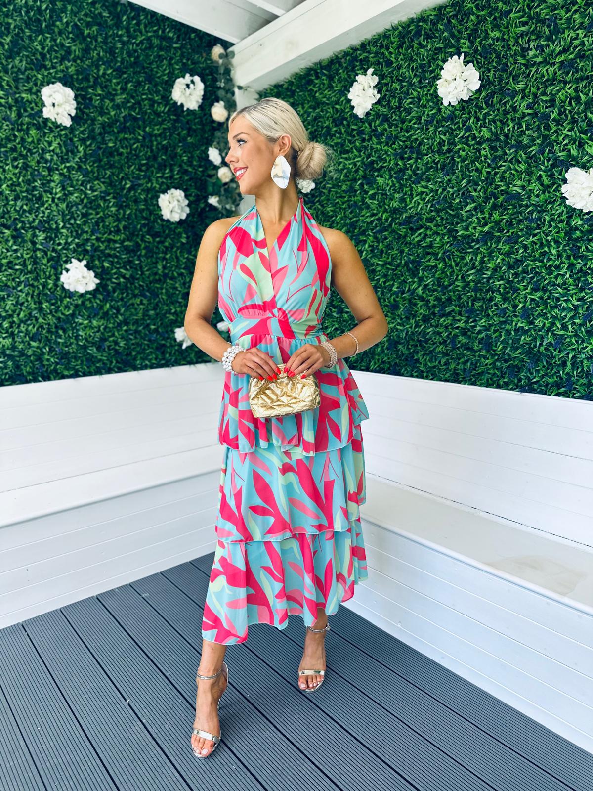 Roisin Layered Midi Dress Multi Aqua
